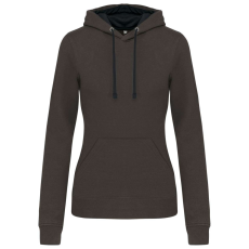 KARIBAN Női pulóver kontrasztos bélésű kapucnival, Kariban KA465, Dark Grey/Black-L
