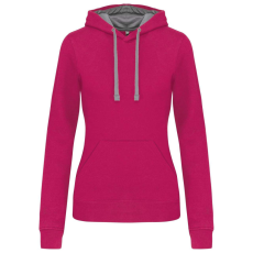 KARIBAN Női pulóver kontrasztos bélésű kapucnival, Kariban KA465, Fuchsia/Fine Grey-XL