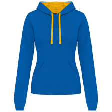 KARIBAN Női pulóver kontrasztos bélésű kapucnival, Kariban KA465, Light Royal Blue/Yellow-XL női pulóver, kardigán