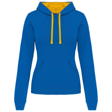 KARIBAN Női pulóver kontrasztos bélésű kapucnival, Kariban KA465, Light Royal Blue/Yellow-XS