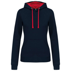 KARIBAN Női pulóver kontrasztos bélésű kapucnival, Kariban KA465, Navy/Red-S