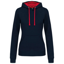 KARIBAN Női pulóver kontrasztos bélésű kapucnival, Kariban KA465, Navy/Red-XL női pulóver, kardigán