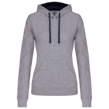KARIBAN Női pulóver kontrasztos bélésű kapucnival, Kariban KA465, Oxford Grey/Navy-L női pulóver, kardigán