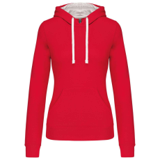 KARIBAN Női pulóver kontrasztos bélésű kapucnival, Kariban KA465, Red/White-L