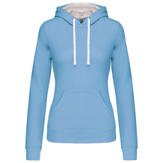 KARIBAN Női pulóver kontrasztos bélésű kapucnival, Kariban KA465, Sky Blue/White-S