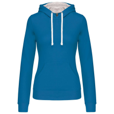 KARIBAN Női pulóver kontrasztos bélésű kapucnival, Kariban KA465, Tropical Blue/White-S
