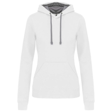 KARIBAN Női pulóver kontrasztos bélésű kapucnival, Kariban KA465, White/Fine Grey-M női pulóver, kardigán