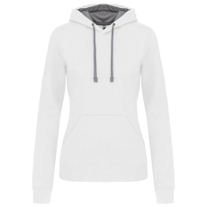 KARIBAN Női pulóver kontrasztos bélésű kapucnival, Kariban KA465, White/Fine Grey-XS