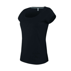 KARIBAN Női rövid ujjú, csónak nyakú pamut póló, Kariban KA384, Black-3XL
