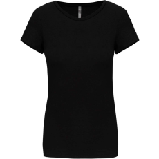 KARIBAN Női rövid ujjú környakas sztreccs póló, Kariban KA3013, Black-L