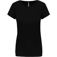 KARIBAN Női rövid ujjú környakas sztreccs póló, Kariban KA3013, Black-XL