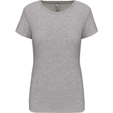 KARIBAN Női rövid ujjú környakas sztreccs póló, Kariban KA3013, Light Grey Heather-M
