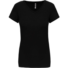 KARIBAN Női rövid ujjú V-nyakú sztreccs póló, Kariban KA3015, Black-S