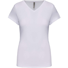 KARIBAN Női rövid ujjú V-nyakú sztreccs póló, Kariban KA3015, White-2XL