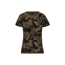 KARIBAN Női terepmintás póló környakas, rövid ujjú, Kariban KA3031, Olive Camouflage-3XL
