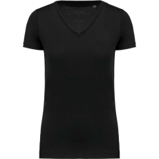 KARIBAN Női V-nyakú pamut póló, Supima pamutból, Kariban KA3003, Black-XS