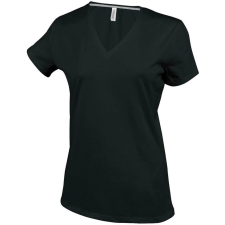 KARIBAN Női V-nyakú rövid ujjú pamut póló, Kariban KA381, Black-2XL női póló