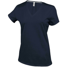 KARIBAN Női V-nyakú rövid ujjú pamut póló, Kariban KA381, Dark Grey-3XL