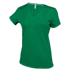 KARIBAN Női V-nyakú rövid ujjú pamut póló, Kariban KA381, Kelly Green-XL női póló