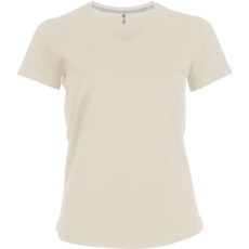 KARIBAN Női V-nyakú rövid ujjú pamut póló, Kariban KA381, Light Sand-2XL