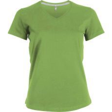 KARIBAN Női V-nyakú rövid ujjú pamut póló, Kariban KA381, Lime-XL