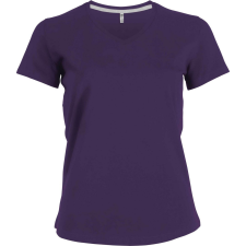 KARIBAN Női V-nyakú rövid ujjú pamut póló, Kariban KA381, Purple-2XL női póló
