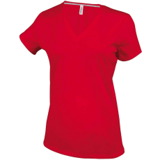 KARIBAN Női V-nyakú rövid ujjú pamut póló, Kariban KA381, Red-3XL