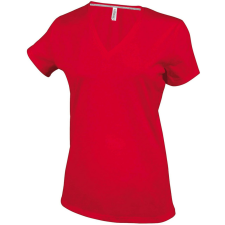 KARIBAN Női V-nyakú rövid ujjú pamut póló, Kariban KA381, Red-XL női póló