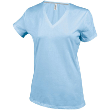 KARIBAN Női V-nyakú rövid ujjú pamut póló, Kariban KA381, Sky Blue-L női póló