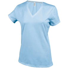 KARIBAN Női V-nyakú rövid ujjú pamut póló, Kariban KA381, Sky Blue-XL