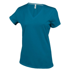 KARIBAN Női V-nyakú rövid ujjú pamut póló, Kariban KA381, Tropical Blue-3XL női póló