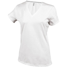 KARIBAN Női V-nyakú rövid ujjú pamut póló, Kariban KA381, White-3XL női póló