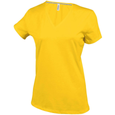 KARIBAN Női V-nyakú rövid ujjú pamut póló, Kariban KA381, Yellow-2XL