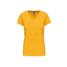 KARIBAN Női V-nyakú rövid ujjú pamut póló, Kariban KA381, Yellow-XL női póló