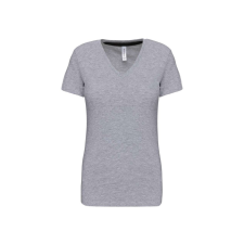 KARIBAN Női V-nyakú rövid ujjú póló, Kariban KA381, Oxford Grey-2XL női póló