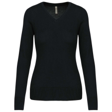 KARIBAN Női V-nyakú testhezálló pulóver, Kariban KA966, Black-M női pulóver, kardigán