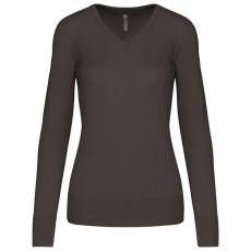 KARIBAN Női V-nyakú testhezálló pulóver, Kariban KA966, Dark Grey-L