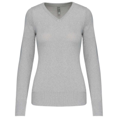 KARIBAN Női V-nyakú testhezálló pulóver, Kariban KA966, Grey Melange-2XL