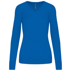 KARIBAN Női V-nyakú testhezálló pulóver, Kariban KA966, Light Royal Blue-L