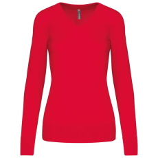 KARIBAN Női V-nyakú testhezálló pulóver, Kariban KA966, Red-M