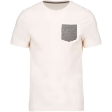 KARIBAN organikus férfi környakas póló kontrasztos színű zsebbel KA375, Cream/Grey Heather-XL férfi póló