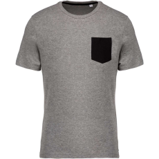 KARIBAN organikus férfi környakas póló kontrasztos színű zsebbel KA375, Grey Heather/Black-M
