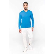 KARIBAN Póló Kariban férfi hosszú ujjú v-nyakú férfi, red, 3XL