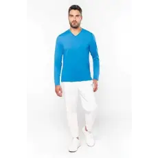 KARIBAN Póló Kariban férfi hosszú ujjú v-nyakú férfi, white, XL