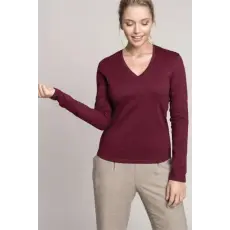 KARIBAN Póló Kariban női hosszú ujjú v-nyakú, black, M