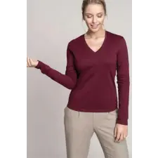 KARIBAN Póló Kariban női hosszú ujjú v-nyakú női, black, L munkaruha