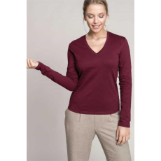 KARIBAN Póló Kariban női hosszú ujjú v-nyakú női, light sand, S