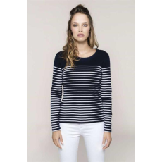 KARIBAN Pulóver Kariban póló női csónak nyak rövid ujjú női, striped navy/white, S