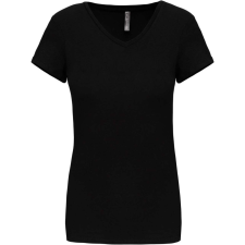 KARIBAN rövid ujjú Női V-nyakú sztreccs póló KA3015, Black-XL női póló