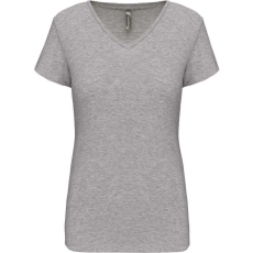 KARIBAN rövid ujjú Női V-nyakú sztreccs póló KA3015, Light Grey Heather-2XL